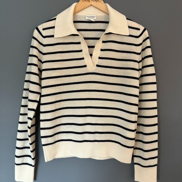 CLUB MONACO CASHMERE BLEND JOHNNY COLLAR BLUE STRIPED SWEATER SIZE M - Picture 2 of 12
